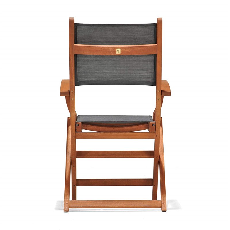 Habitium.fr Chaise pliante avec accoudoirs en bois et textilène