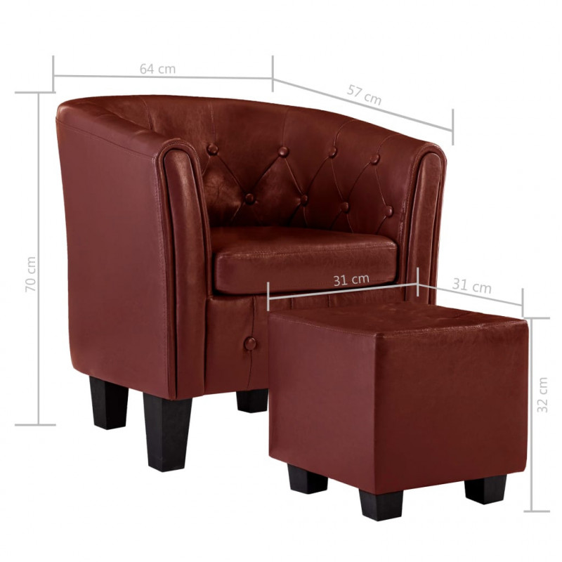 Habitium : vidaXL Fauteuil avec repose-pied Rouge bordeaux ...